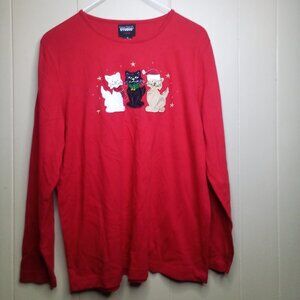 Designers Originals Studio Shirt M Christmas Cats Long Sleeve Red